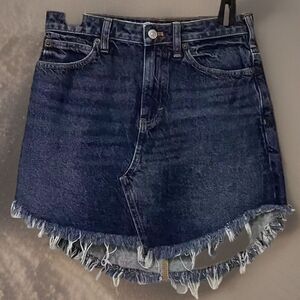NEW Free People Maverick Fringe Denim Jean Skirt Womens 26 Blue Boho Western